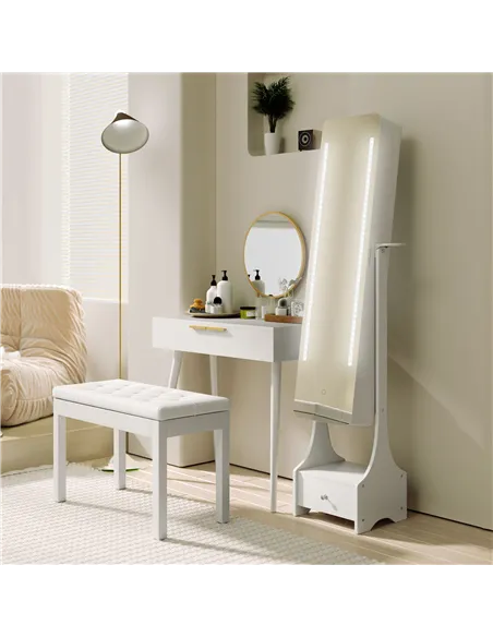 HOMCOM Elegant Dressing Table, with Round Mirror, 80 x 40 x 123 cm - White