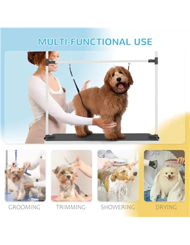 PawHut 42" Dog Grooming Table, Adjustable Pet Cat Drying Beauty Table with 2 Loops Storage Basket, Rubber Top, Black