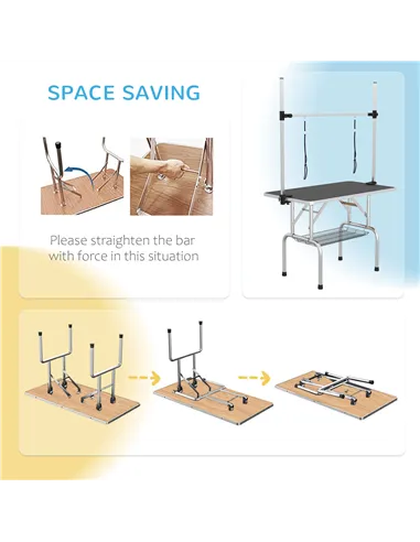 PawHut 42" Dog Grooming Table, Adjustable Pet Cat Drying Beauty Table with 2 Loops Storage Basket, Rubber Top, Black