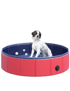 PawHut Foldable Dog Pool, 80 x 20 cm Pet Paddling Pool with Wood Board Support and Anti-Slip Bottom, Portable Doggy Paddling Poo
