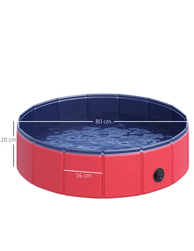 PawHut Foldable Dog Pool, 80 x 20 cm Pet Paddling Pool with Wood Board Support and Anti-Slip Bottom, Portable Doggy Paddling Poo