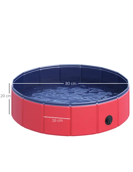 PawHut Foldable Dog Pool, 80 x 20 cm Pet Paddling Pool with Wood Board Support and Anti-Slip Bottom, Portable Doggy Paddling Poo