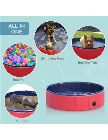 PawHut Foldable Dog Pool, 80 x 20 cm Pet Paddling Pool with Wood Board Support and Anti-Slip Bottom, Portable Doggy Paddling Poo
