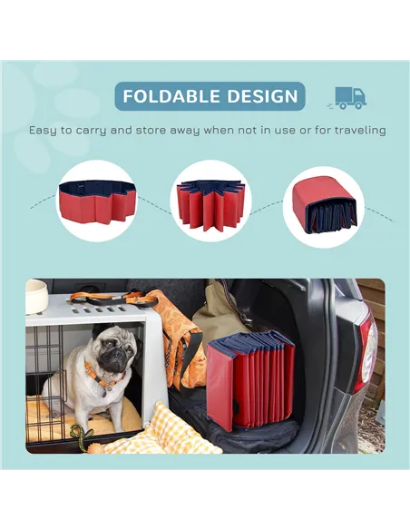 PawHut Foldable Dog Pool, 80 x 20 cm Pet Paddling Pool with Wood Board Support and Anti-Slip Bottom, Portable Doggy Paddling Poo