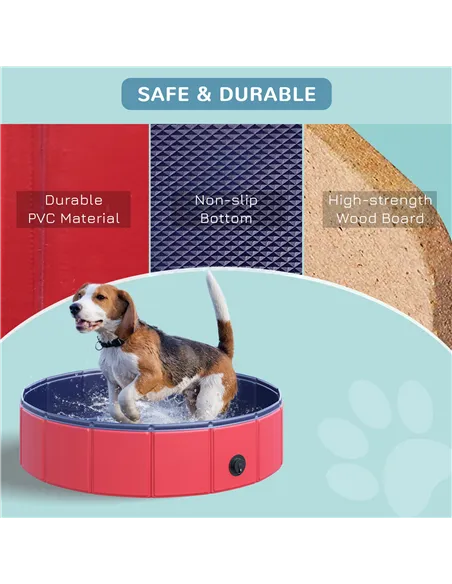 PawHut Foldable Dog Pool, 80 x 20 cm Pet Paddling Pool with Wood Board Support and Anti-Slip Bottom, Portable Doggy Paddling Poo