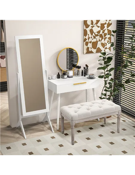 HOMCOM Elegant Dressing Table, with Round Mirror, 80 x 40 x 123 cm - White