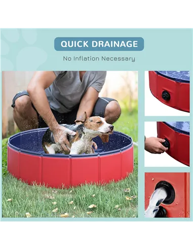 PawHut Foldable Dog Pool, 80 x 20 cm Pet Paddling Pool with Wood Board Support and Anti-Slip Bottom, Portable Doggy Paddling Poo