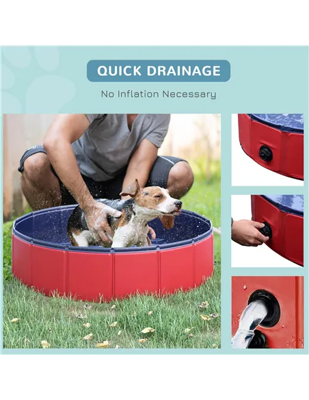 PawHut Foldable Dog Pool, 80 x 20 cm Pet Paddling Pool with Wood Board Support and Anti-Slip Bottom, Portable Doggy Paddling Poo