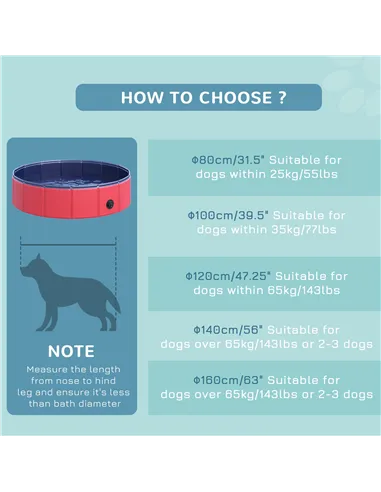 PawHut Foldable Dog Pool, 80 x 20 cm Pet Paddling Pool with Wood Board Support and Anti-Slip Bottom, Portable Doggy Paddling Poo