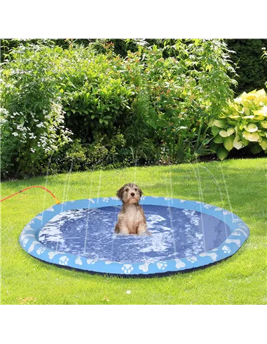PawHut Dog Splash Pad, Pet Sprinkler Mat, Non-Slip Dog Paddling Pool, Foldable Outdoor Sprinkler and Splash Mat Water Play for G