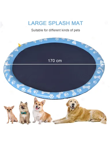 PawHut Dog Splash Pad, Pet Sprinkler Mat, Non-Slip Dog Paddling Pool, Foldable Outdoor Sprinkler and Splash Mat Water Play for G