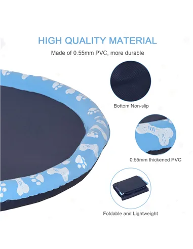 PawHut Dog Splash Pad, Pet Sprinkler Mat, Non-Slip Dog Paddling Pool, Foldable Outdoor Sprinkler and Splash Mat Water Play for G