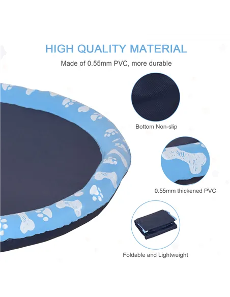 PawHut Dog Splash Pad, Pet Sprinkler Mat, Non-Slip Dog Paddling Pool, Foldable Outdoor Sprinkler and Splash Mat Water Play for G