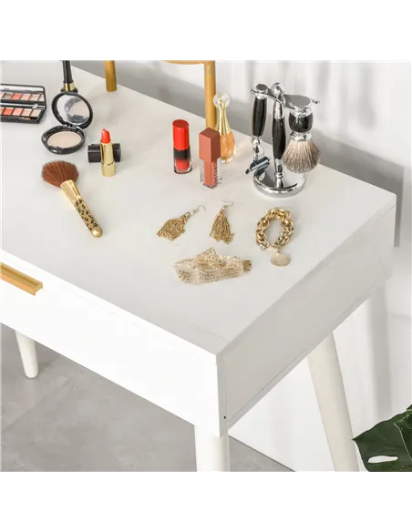 HOMCOM Elegant Dressing Table, with Round Mirror, 80 x 40 x 123 cm - White