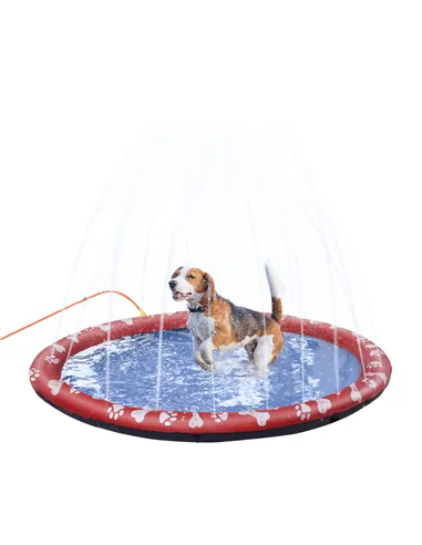 PawHut Dog Splash Pad, Pet Sprinkler Mat, Non-Slip Dog Paddling Pool, Foldable Outdoor Sprinkler and Splash Mat Water Play for G
