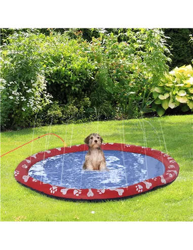 PawHut Dog Splash Pad, Pet Sprinkler Mat, Non-Slip Dog Paddling Pool, Foldable Outdoor Sprinkler and Splash Mat Water Play for G