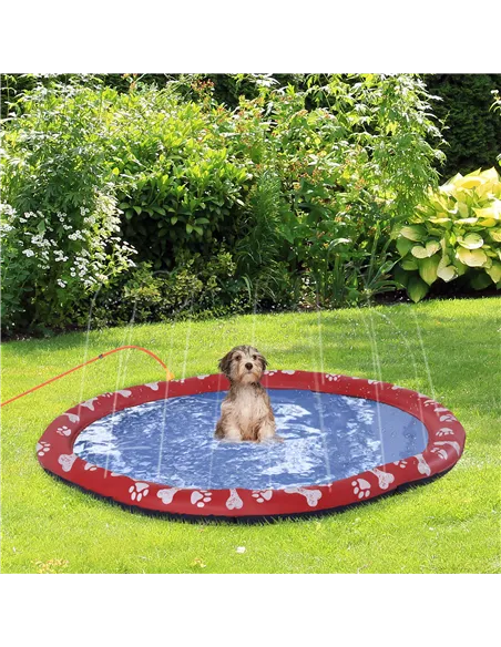 PawHut Dog Splash Pad, Pet Sprinkler Mat, Non-Slip Dog Paddling Pool, Foldable Outdoor Sprinkler and Splash Mat Water Play for G
