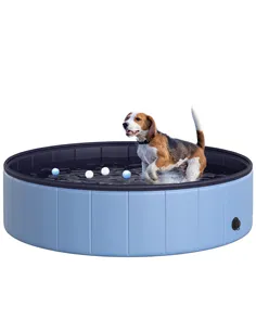 PawHut Dog Paddling Pool, Foldable Dog Pool, Leakproof & Hard Plastic, Portable Pet Bathtub with Non-Slip Base & Drainage Hole, 