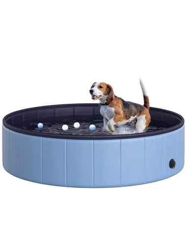 PawHut Dog Paddling Pool, Foldable Dog Pool, Leakproof & Hard Plastic, Portable Pet Bathtub with Non-Slip Base & Drainage Hole, 