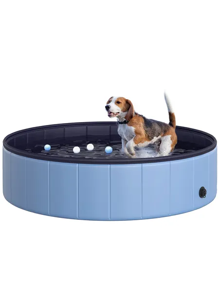 PawHut Dog Paddling Pool, Foldable Dog Pool, Leakproof & Hard Plastic, Portable Pet Bathtub with Non-Slip Base & Drainage Hole, 