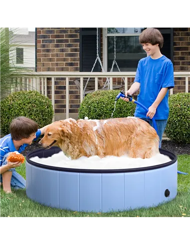 PawHut Dog Paddling Pool, Foldable Dog Pool, Leakproof & Hard Plastic, Portable Pet Bathtub with Non-Slip Base & Drainage Hole, 