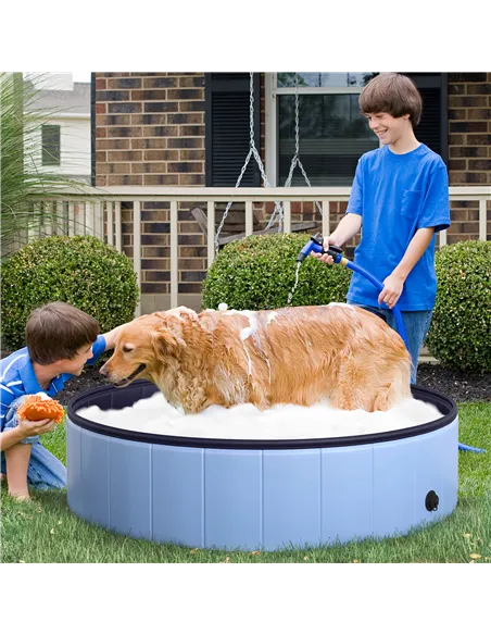 PawHut Dog Paddling Pool, Foldable Dog Pool, Leakproof & Hard Plastic, Portable Pet Bathtub with Non-Slip Base & Drainage Hole, 
