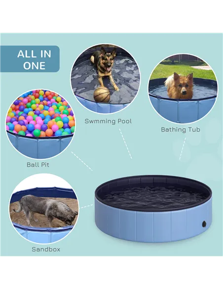 PawHut Dog Paddling Pool, Foldable Dog Pool, Leakproof & Hard Plastic, Portable Pet Bathtub with Non-Slip Base & Drainage Hole, 