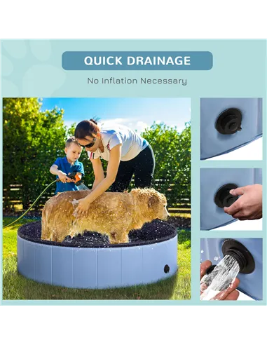PawHut Dog Paddling Pool, Foldable Dog Pool, Leakproof & Hard Plastic, Portable Pet Bathtub with Non-Slip Base & Drainage Hole, 