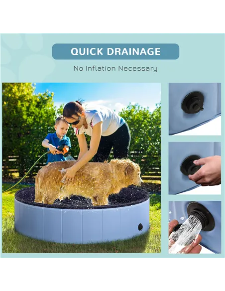 PawHut Dog Paddling Pool, Foldable Dog Pool, Leakproof & Hard Plastic, Portable Pet Bathtub with Non-Slip Base & Drainage Hole, 