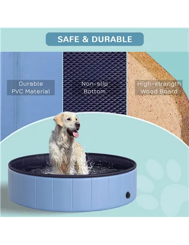 PawHut Dog Paddling Pool, Foldable Dog Pool, Leakproof & Hard Plastic, Portable Pet Bathtub with Non-Slip Base & Drainage Hole, 