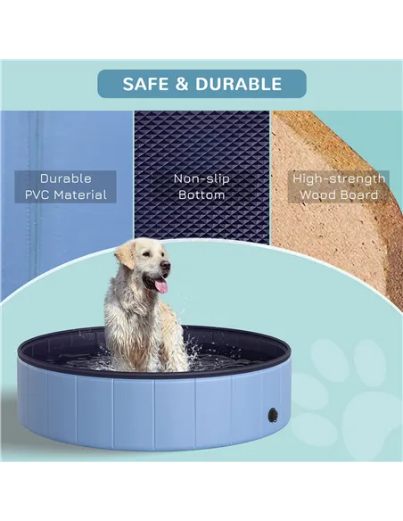 PawHut Dog Paddling Pool, Foldable Dog Pool, Leakproof & Hard Plastic, Portable Pet Bathtub with Non-Slip Base & Drainage Hole, 