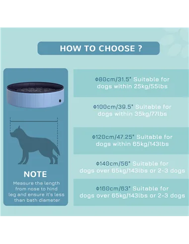 PawHut Dog Paddling Pool, Foldable Dog Pool, Leakproof & Hard Plastic, Portable Pet Bathtub with Non-Slip Base & Drainage Hole, 