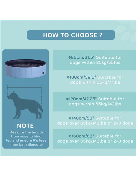 PawHut Dog Paddling Pool, Foldable Dog Pool, Leakproof & Hard Plastic, Portable Pet Bathtub with Non-Slip Base & Drainage Hole, 