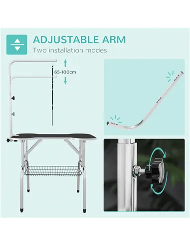 PawHut Foldable Dog Grooming Table Pet Drying Table with Adjustable Arm Non-Slip Rubber Tabletop Aluminium Alloy Edge Stainless 