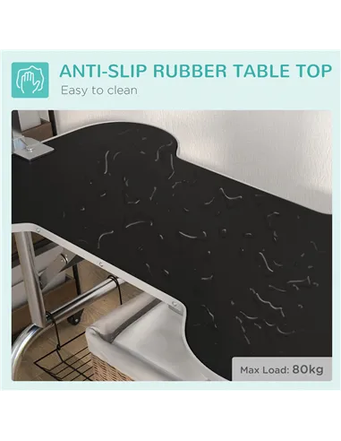 PawHut Foldable Dog Grooming Table Pet Drying Table with Adjustable Arm Non-Slip Rubber Tabletop Aluminium Alloy Edge Stainless 