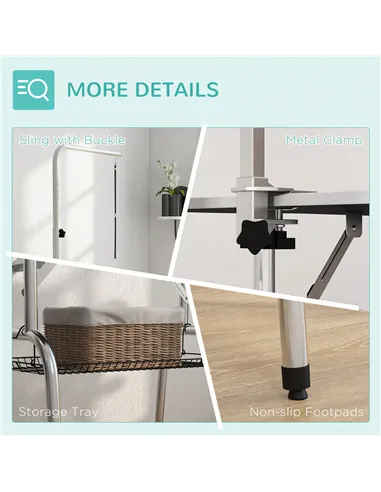 PawHut Foldable Dog Grooming Table Pet Drying Table with Adjustable Arm Non-Slip Rubber Tabletop Aluminium Alloy Edge Stainless 