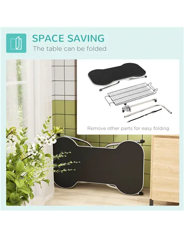 PawHut Foldable Dog Grooming Table Pet Drying Table with Adjustable Arm Non-Slip Rubber Tabletop Aluminium Alloy Edge Stainless 