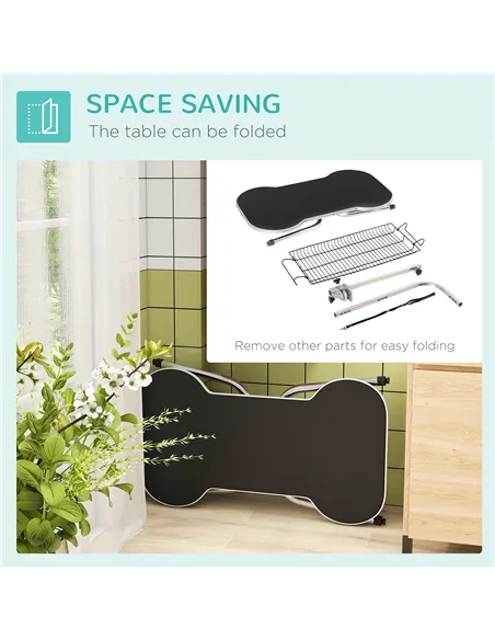 PawHut Foldable Dog Grooming Table Pet Drying Table with Adjustable Arm Non-Slip Rubber Tabletop Aluminium Alloy Edge Stainless 