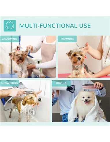 PawHut Foldable Dog Grooming Table Pet Drying Table with Adjustable Arm Non-Slip Rubber Tabletop Aluminium Alloy Edge Stainless 