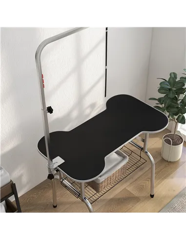 PawHut Foldable Dog Grooming Table Pet Drying Table with Adjustable Arm Non-Slip Rubber Tabletop Aluminium Alloy Edge Stainless 