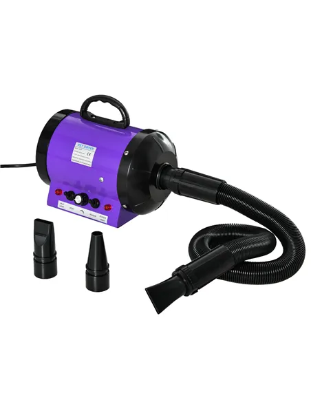 PawHut Dog Hair Dryer Pet Grooming Blaster Dryer Blower Adjustable Temperature Speed with 2.1M Flexible Hose 3 Nozzles - Purple