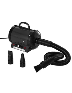 PawHut Dog Hair Dryer Pet Grooming Blaster Dryer Blower Adjustable Temperature Speed with 2.1M Flexible Hose 3 Nozzles - Black