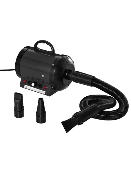 PawHut Dog Hair Dryer Pet Grooming Blaster Dryer Blower Adjustable Temperature Speed with 2.1M Flexible Hose 3 Nozzles - Black
