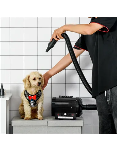 PawHut Dog Hair Dryer Pet Grooming Blaster Dryer Blower Adjustable Temperature Speed with 2.1M Flexible Hose 3 Nozzles - Black