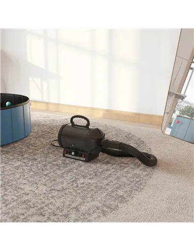 PawHut Dog Hair Dryer Pet Grooming Blaster Dryer Blower Adjustable Temperature Speed with 2.1M Flexible Hose 3 Nozzles - Black