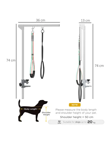 PawHut Adjustable Pet Grooming Arm, with Clamp, Haunch Holders & Grooming Loop - Sliver-Tone