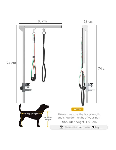 PawHut Adjustable Pet Grooming Arm, with Clamp, Haunch Holders & Grooming Loop - Sliver-Tone