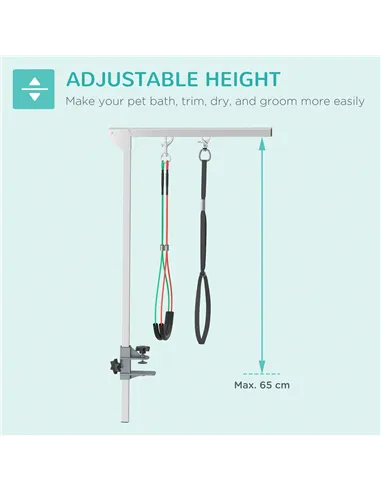 PawHut Adjustable Pet Grooming Arm, with Clamp, Haunch Holders & Grooming Loop - Sliver-Tone
