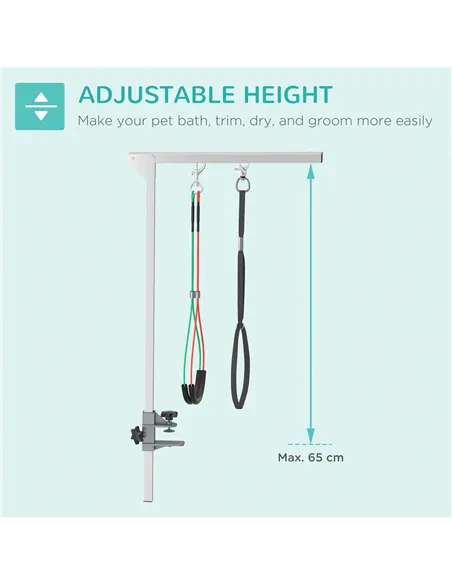 PawHut Adjustable Pet Grooming Arm, with Clamp, Haunch Holders & Grooming Loop - Sliver-Tone