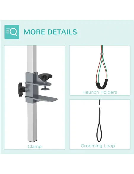 PawHut Adjustable Pet Grooming Arm, with Clamp, Haunch Holders & Grooming Loop - Sliver-Tone
